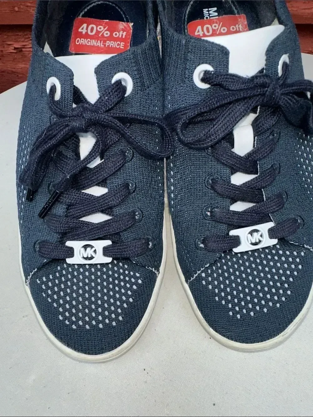 Michael Kors Blue and White Knit Lace-Up Sneakers